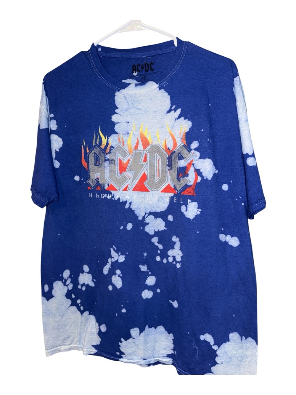 AC/DC Highway to Hell Blue Bleached Graphic Tee, Size Small